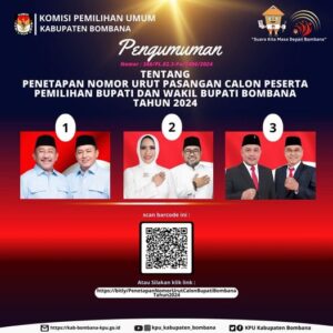 KPU Bombana Umumkan Penetapan Nomor Urut Pasangan Calon Pilkada 2024