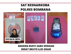 Perempuan Pengedar Sabu Dibekuk di Bombana, 6 Gram Barang Bukti Diamankan